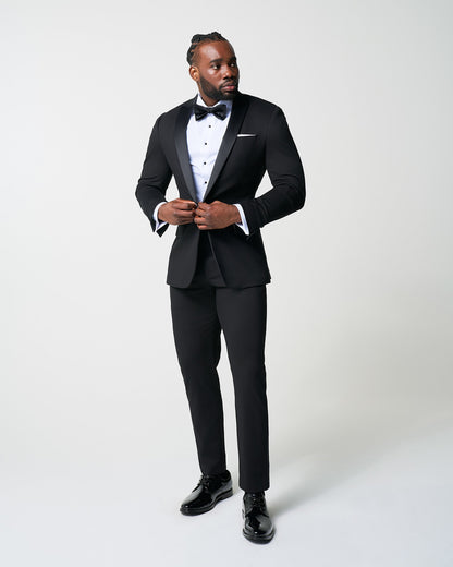 State & Liberty - Athletic Fit Stretch Tuxedo Jacket - Black with Peak Lapel
