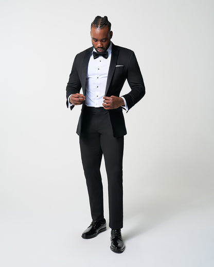 State & Liberty - Athletic Fit Stretch Tuxedo Jacket - Black with Peak Lapel