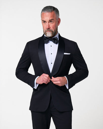 State & Liberty - Athletic Fit Stretch Tuxedo Jacket - Black with Shawl Lapel