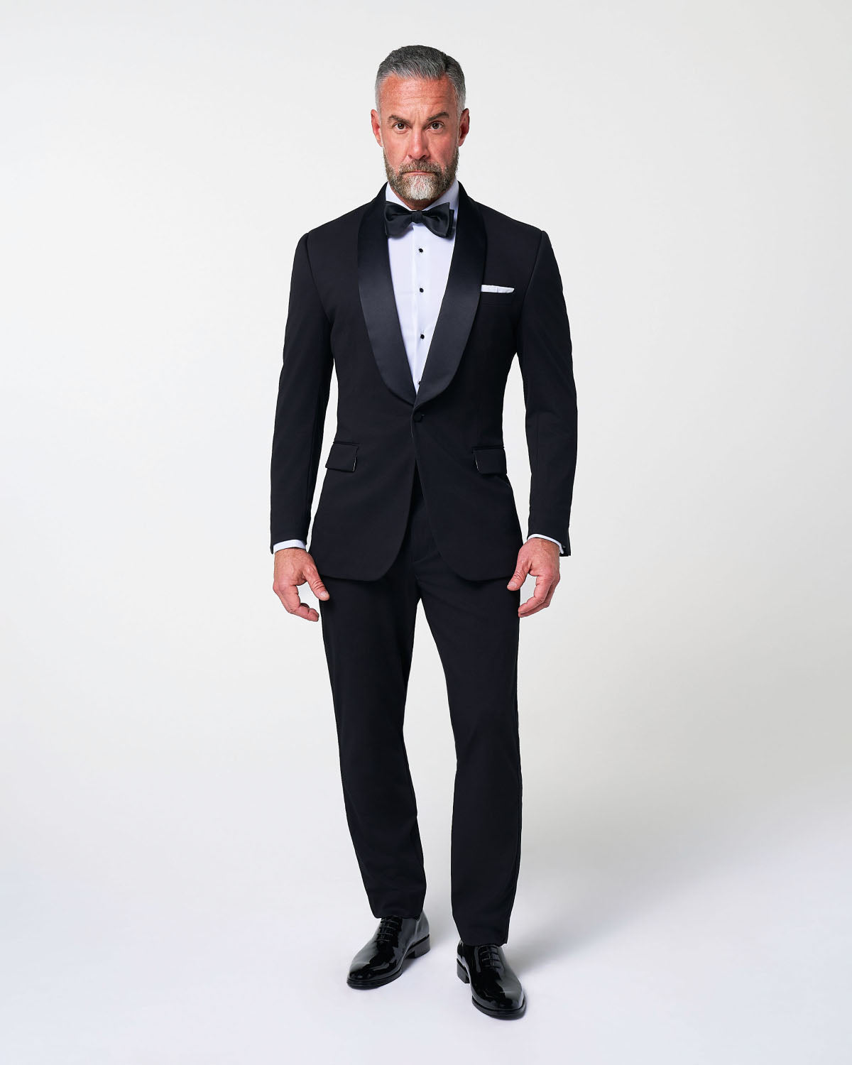 State & Liberty - Athletic Fit Stretch Tuxedo Jacket - Black with Shawl Lapel