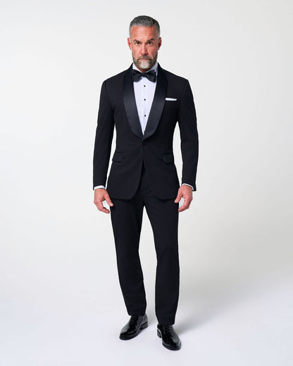 State & Liberty - Athletic Fit Stretch Tuxedo Jacket - Black with Shawl Lapel