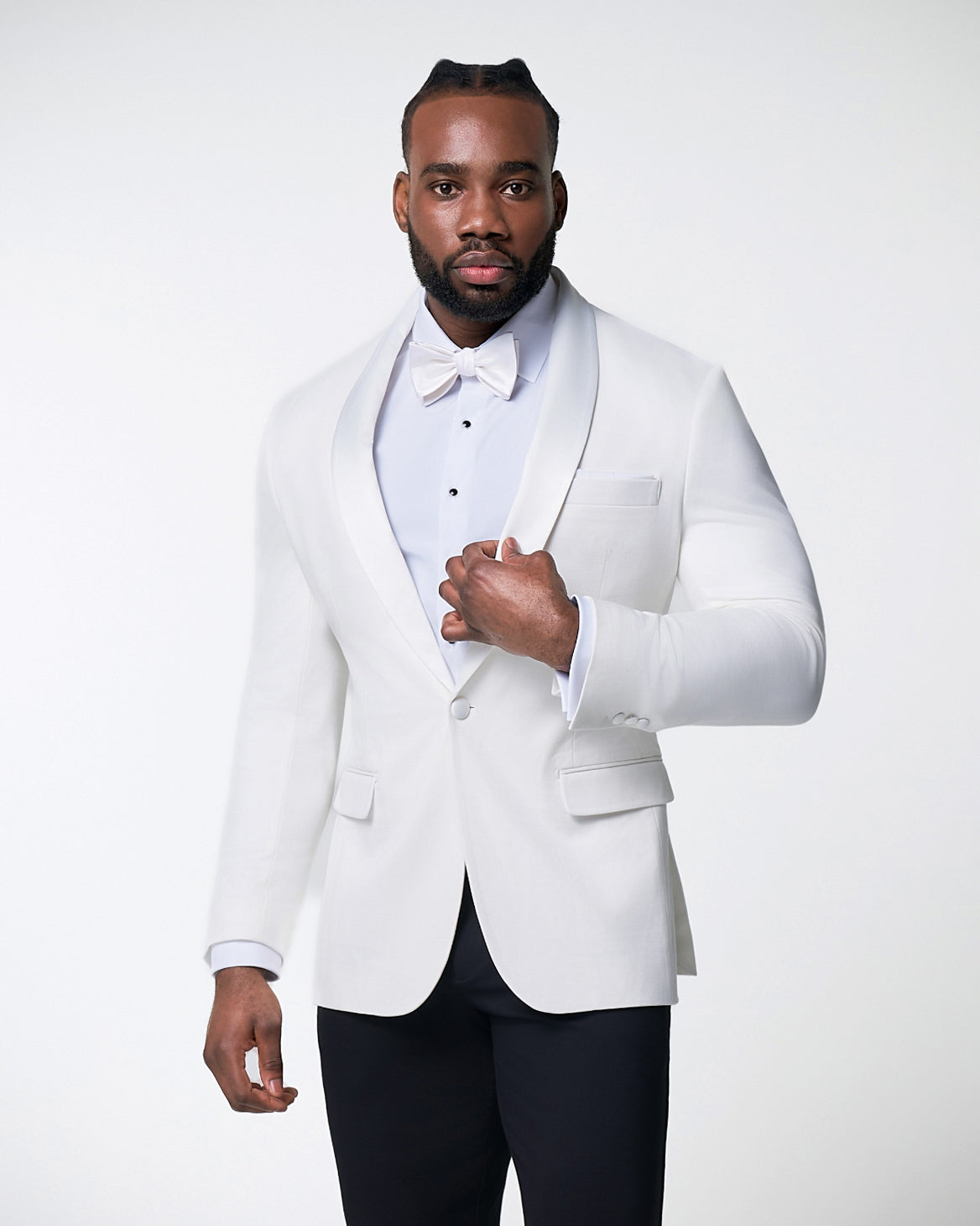 State & Liberty - Athletic Fit Stretch Tuxedo Jacket - Solid Cream with White Shawl Lape