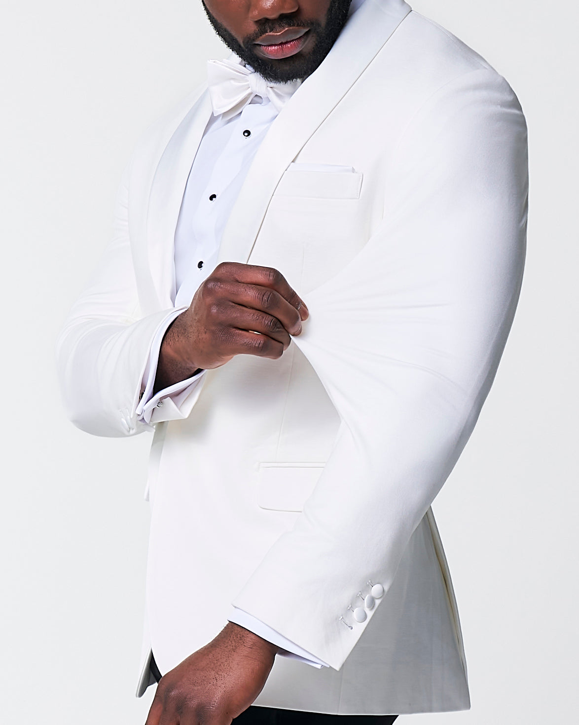 State & Liberty - Athletic Fit Stretch Tuxedo Jacket - Solid Cream with White Shawl Lape