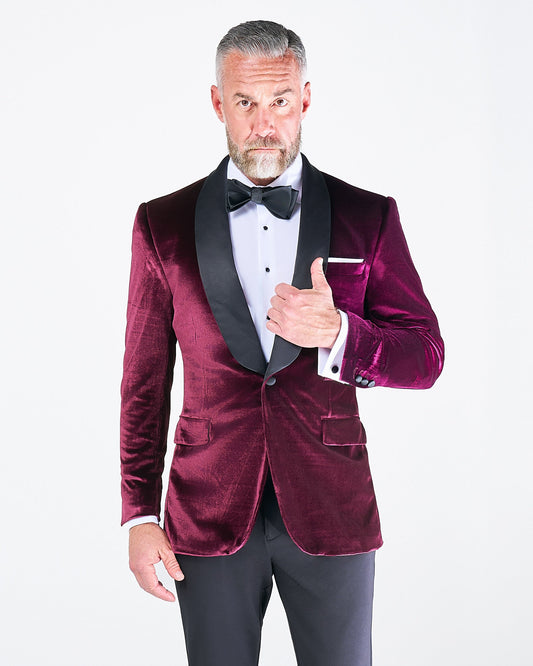 State & Liberty - Athletic Fit Stretch Tuxedo Jacket - Maroon Velvet