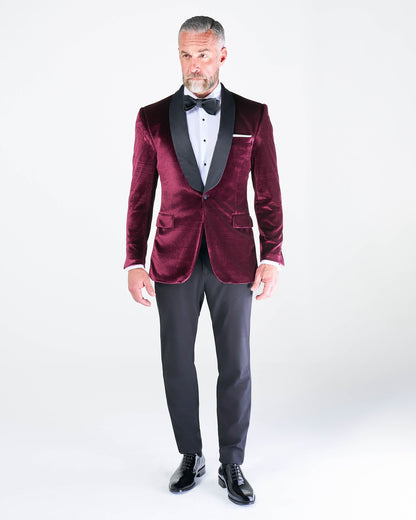 State & Liberty - Athletic Fit Stretch Tuxedo Jacket - Maroon Velvet