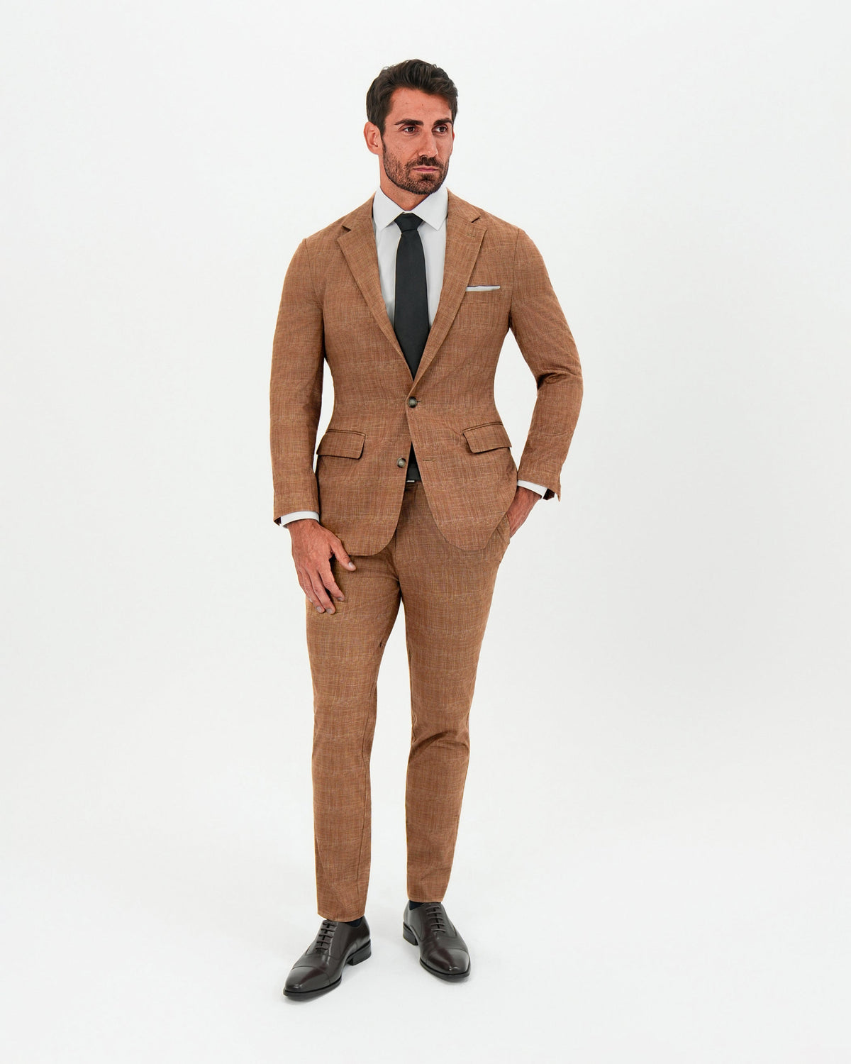 State & Liberty - Athletic Fit Stretch Blazer - Unstructured Light Brown Crosshatch