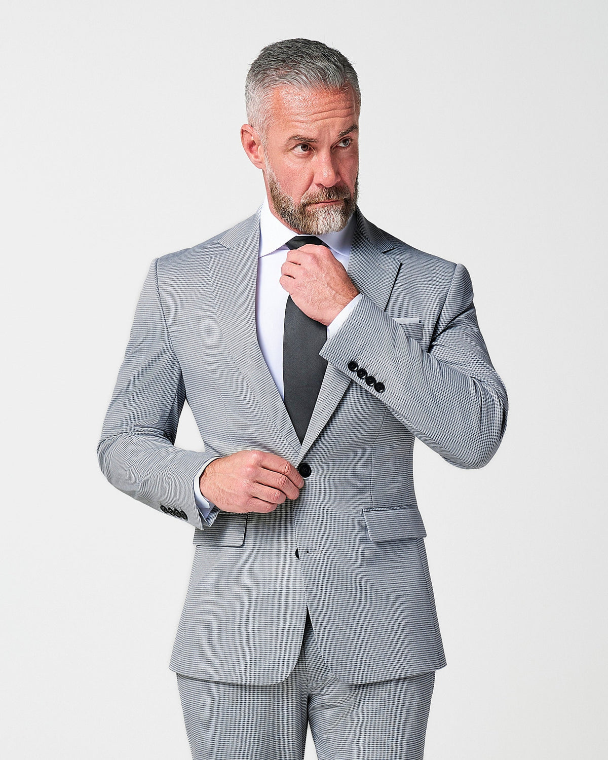 State & Liberty - Athletic Fit Stretch Blazer - Slate Grey Houndstooth