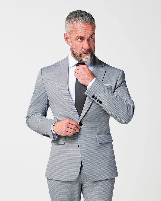 State & Liberty - Athletic Fit Stretch Blazer - Slate Grey Houndstooth