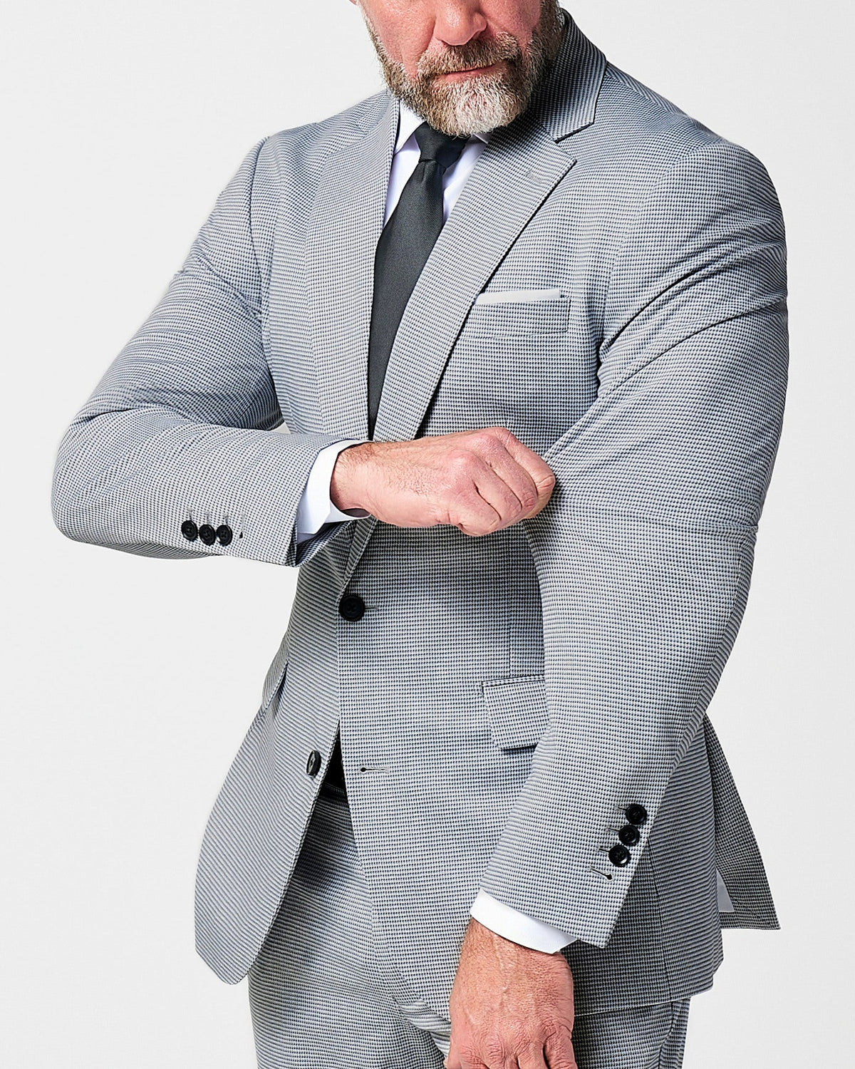 State & Liberty - Athletic Fit Stretch Blazer - Slate Grey Houndstooth