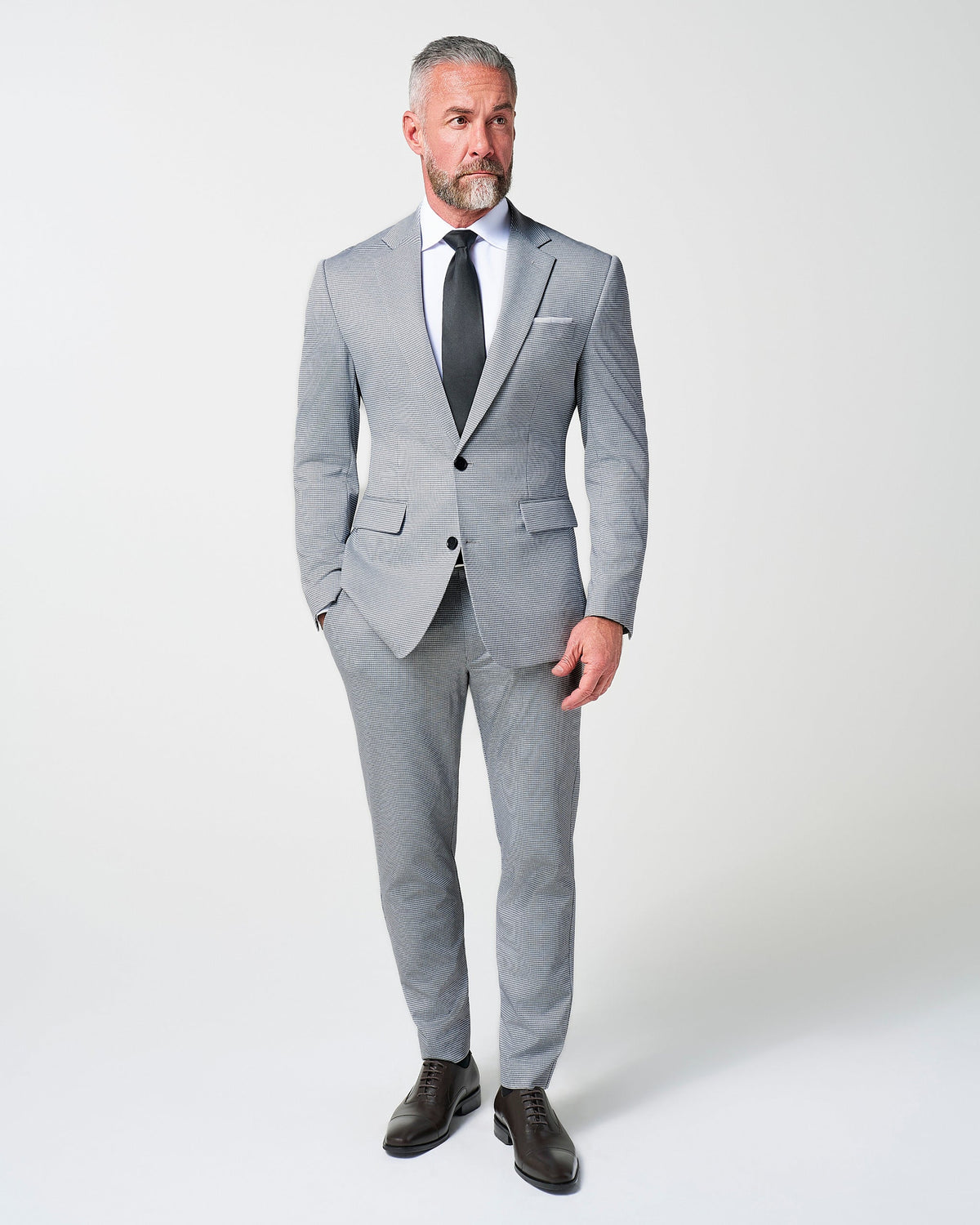 State & Liberty - Athletic Fit Stretch Blazer - Slate Grey Houndstooth