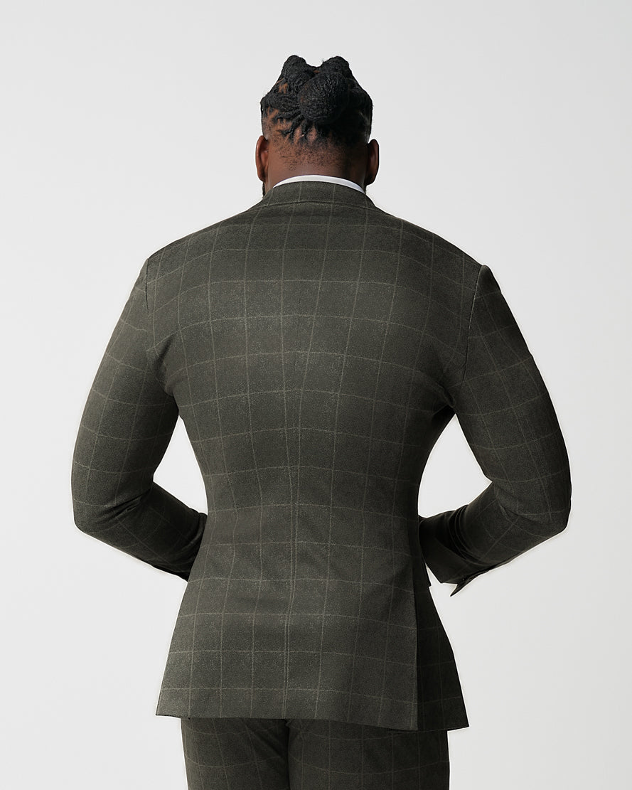 State & Liberty - Athletic Fit Stretch Blazer - Olive with White Windowpane