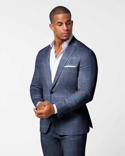 State & Liberty - Athletic Fit Stretch Blazer - Textured Navy with White Windowpane