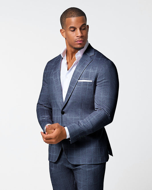 State & Liberty - Athletic Fit Stretch Blazer - Textured Navy with White Windowpane