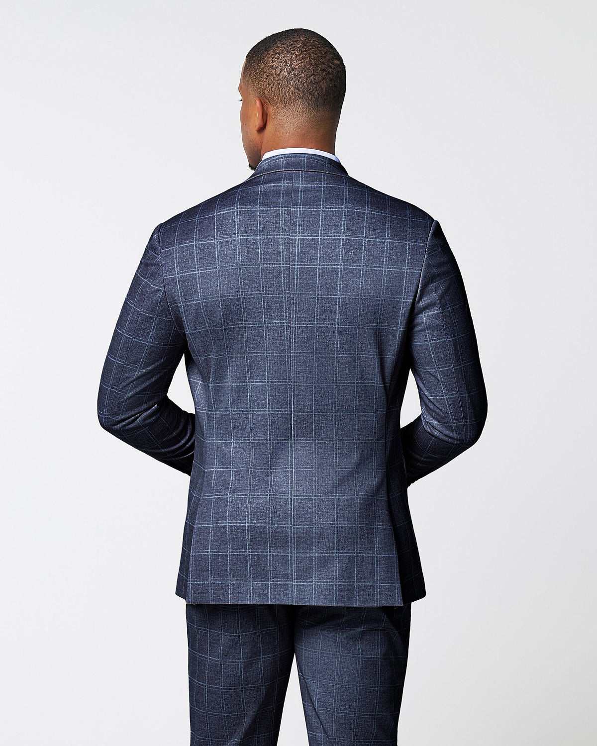State & Liberty - Athletic Fit Stretch Blazer - Textured Navy with White Windowpane