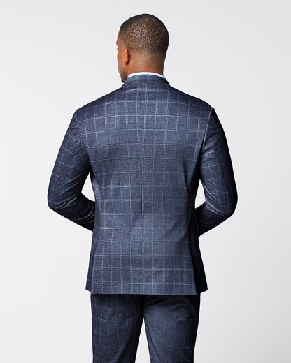 State & Liberty - Athletic Fit Stretch Blazer - Textured Navy with White Windowpane