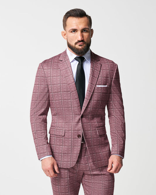 State & Liberty - Athletic Fit Stretch Blazer - Crimson with Burgundy Big Windowpane