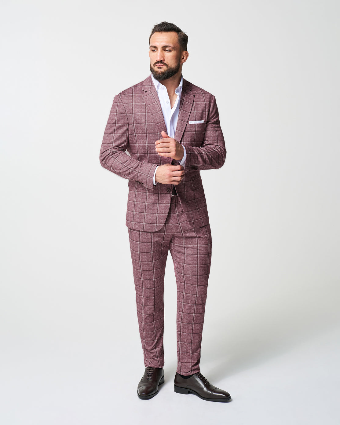State & Liberty - Athletic Fit Stretch Blazer - Crimson with Burgundy Big Windowpane