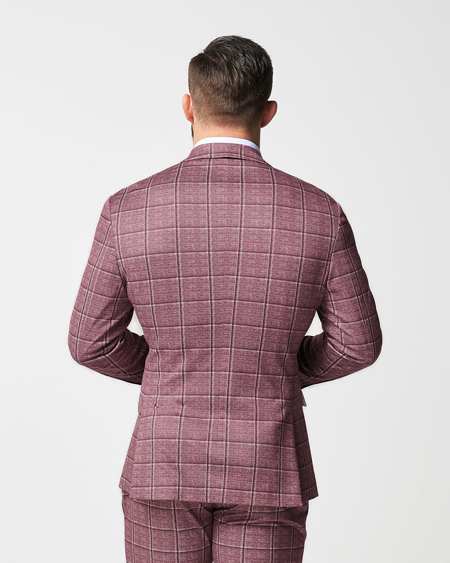 State & Liberty - Athletic Fit Stretch Blazer - Crimson with Burgundy Big Windowpane