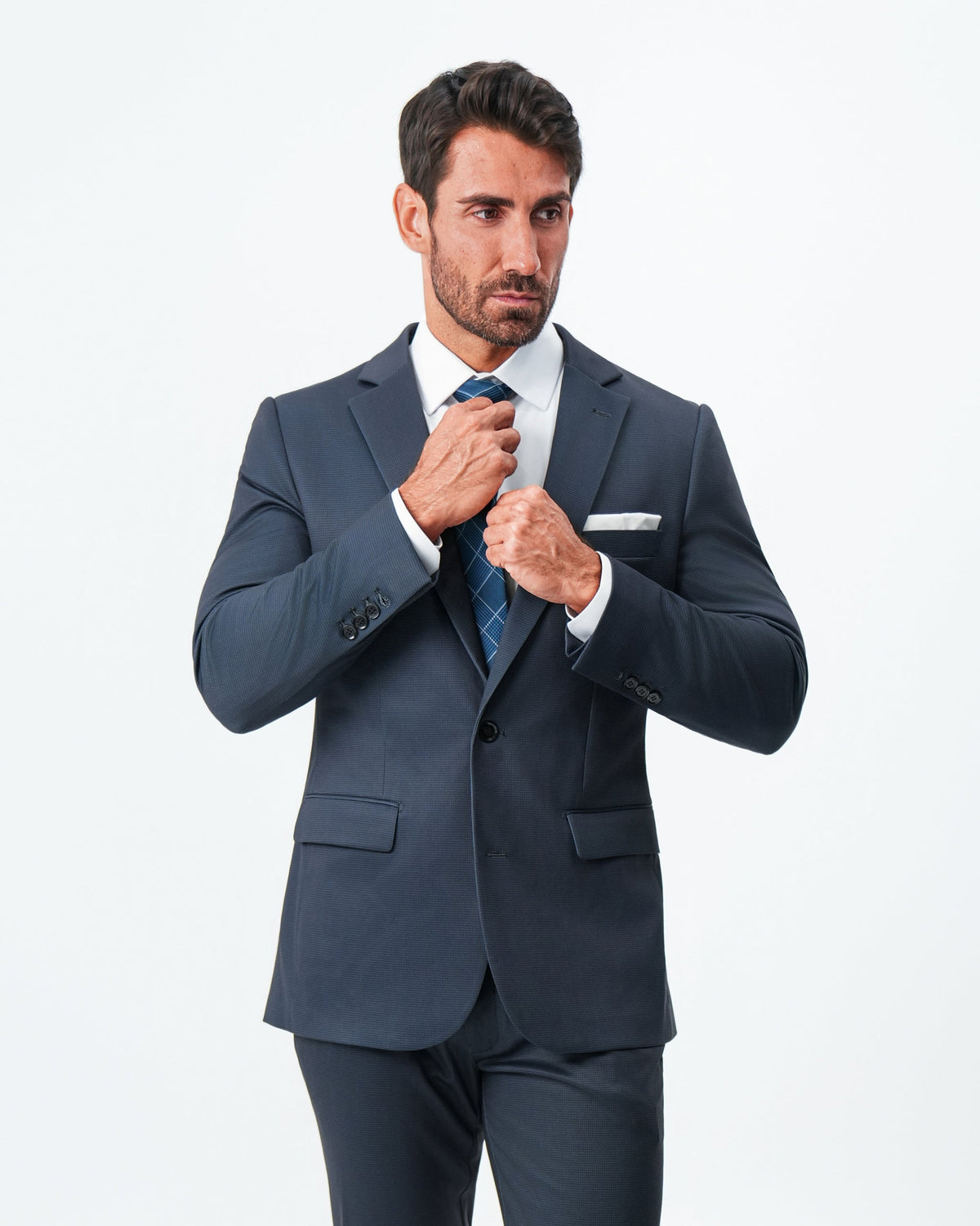 State & Liberty - Athletic Fit Stretch Blazer - Navy & Black Mini Houndstooth