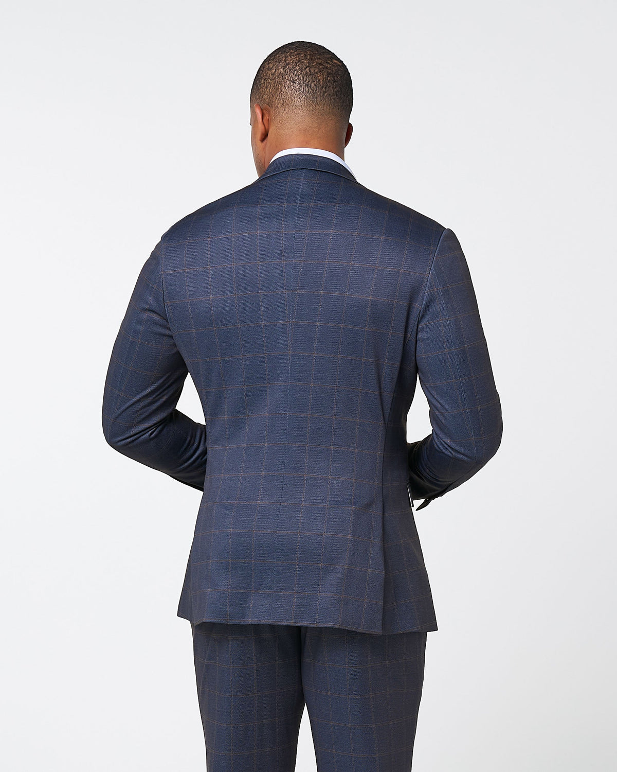 State & Liberty - Athletic Fit Stretch Blazer - Navy & Brown Windowpane