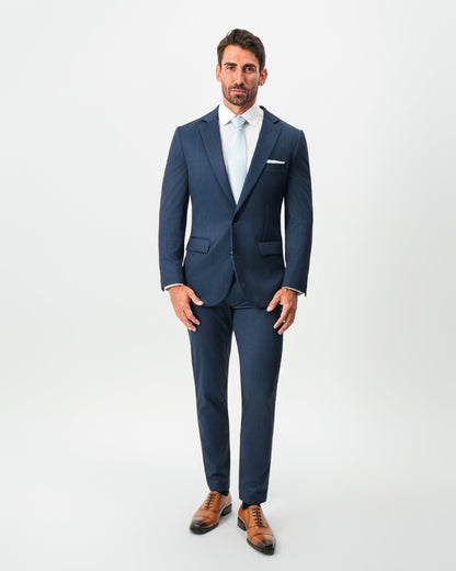 State & Liberty - Athletic Fit Stretch Blazer - Navy & White Pinstripe