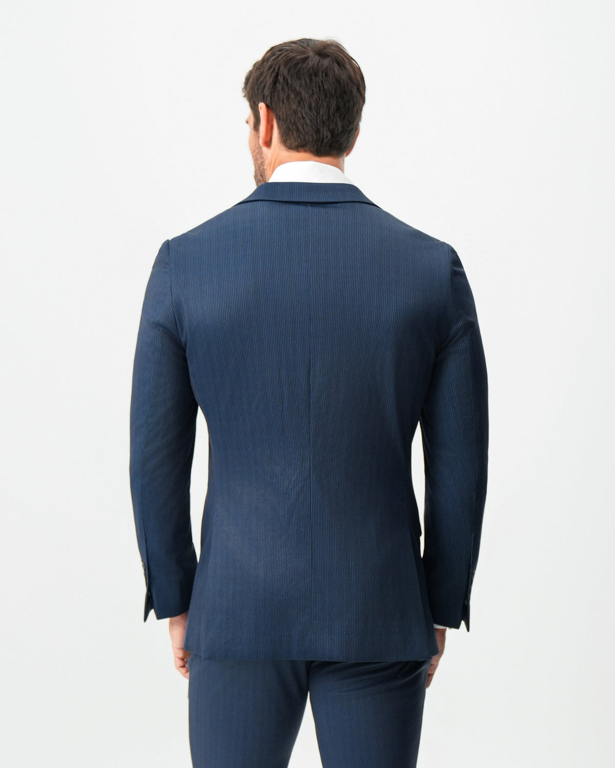 State & Liberty - Athletic Fit Stretch Blazer - Navy & White Pinstripe