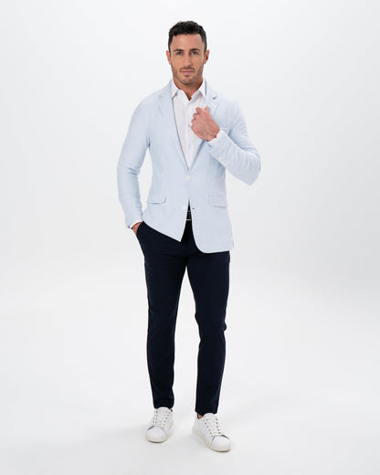 State & Liberty - Athletic Fit Stretch Blazer - Light Blue & White Seersucker