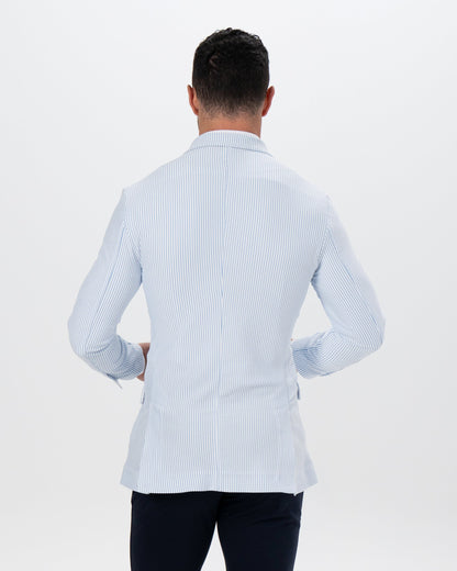 State & Liberty - Athletic Fit Stretch Blazer - Light Blue & White Seersucker
