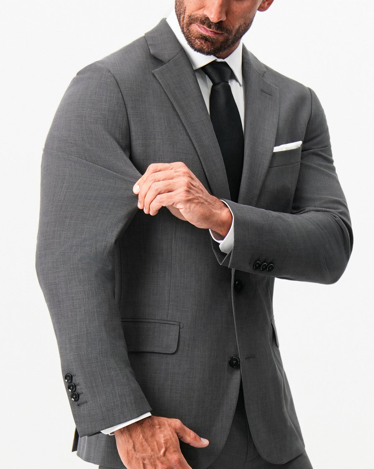 State & Liberty - Athletic Fit Stretch Blazer - Dark Grey Crosshatch
