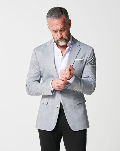 State & Liberty - Athletic Fit Stretch Blazer - Ash Grey with White Plaid