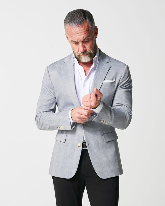 State & Liberty - Athletic Fit Stretch Blazer - Ash Grey with White Plaid