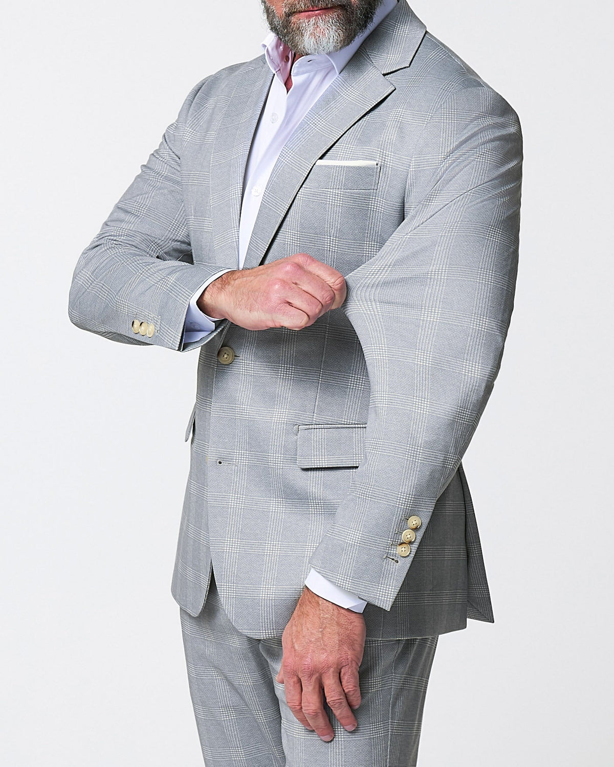 State & Liberty - Athletic Fit Stretch Blazer - Ash Grey with White Plaid