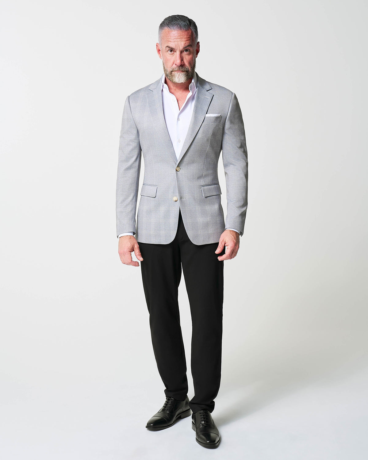 State & Liberty - Athletic Fit Stretch Blazer - Ash Grey with White Plaid