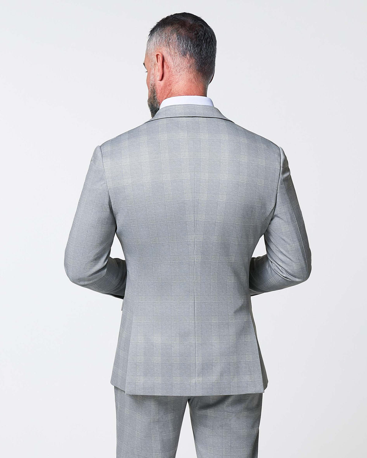 State & Liberty - Athletic Fit Stretch Blazer - Ash Grey with White Plaid