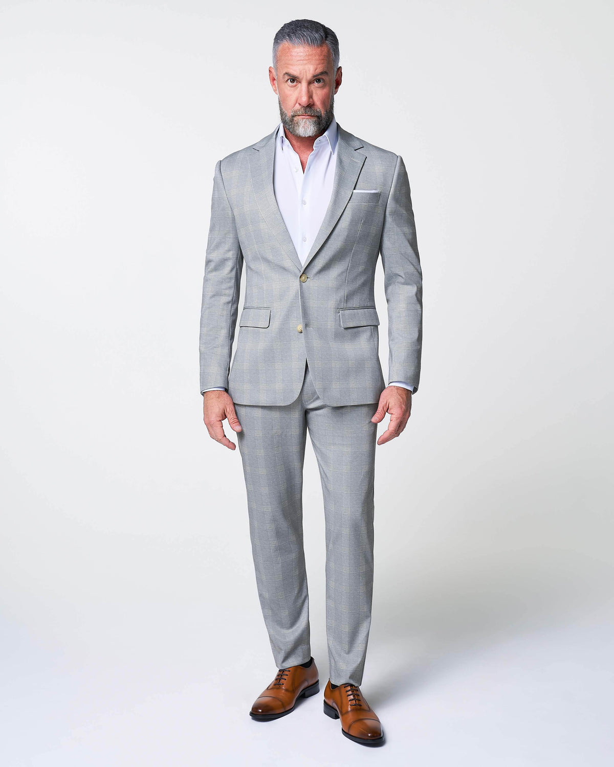 State & Liberty - Athletic Fit Stretch Blazer - Ash Grey with White Plaid
