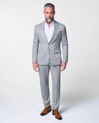 State & Liberty - Athletic Fit Stretch Blazer - Ash Grey with White Plaid