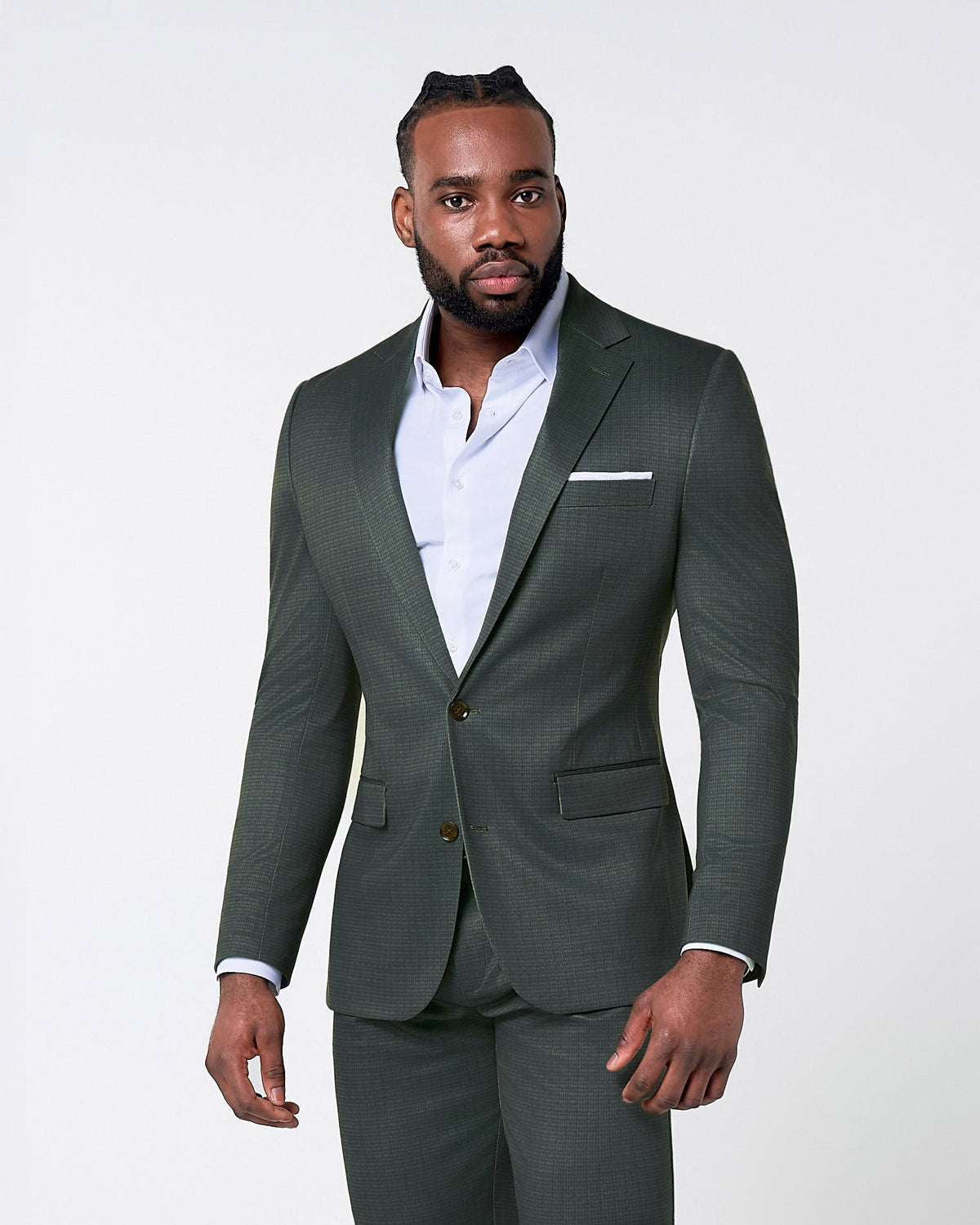 State & Liberty - Athletic Fit Stretch Blazer - Army Green Microcheck