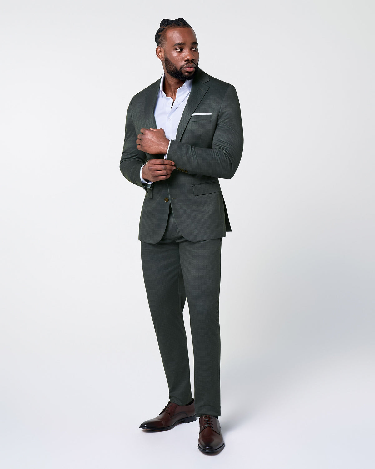 State & Liberty - Athletic Fit Stretch Blazer - Army Green Microcheck