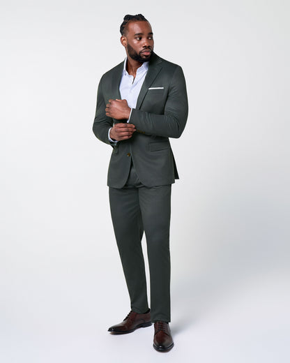 State & Liberty - Athletic Fit Stretch Blazer - Army Green Microcheck