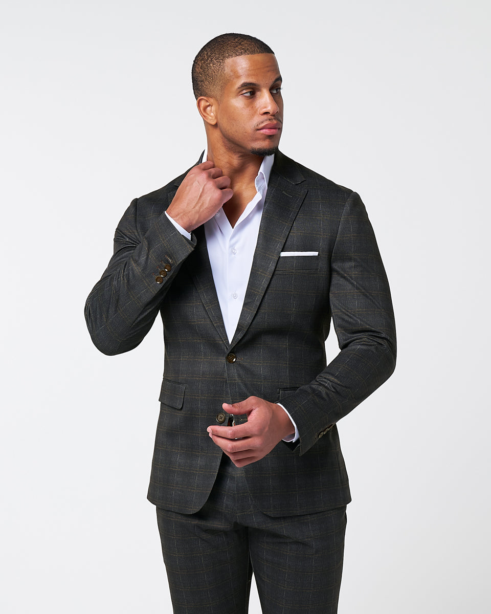 State & Liberty - Athletic Fit Stretch Blazer - Brown Plaid