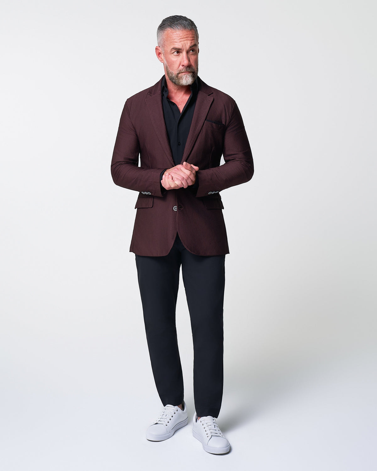 State & Liberty - Athletic Fit Stretch Blazer - Plum Seersucker