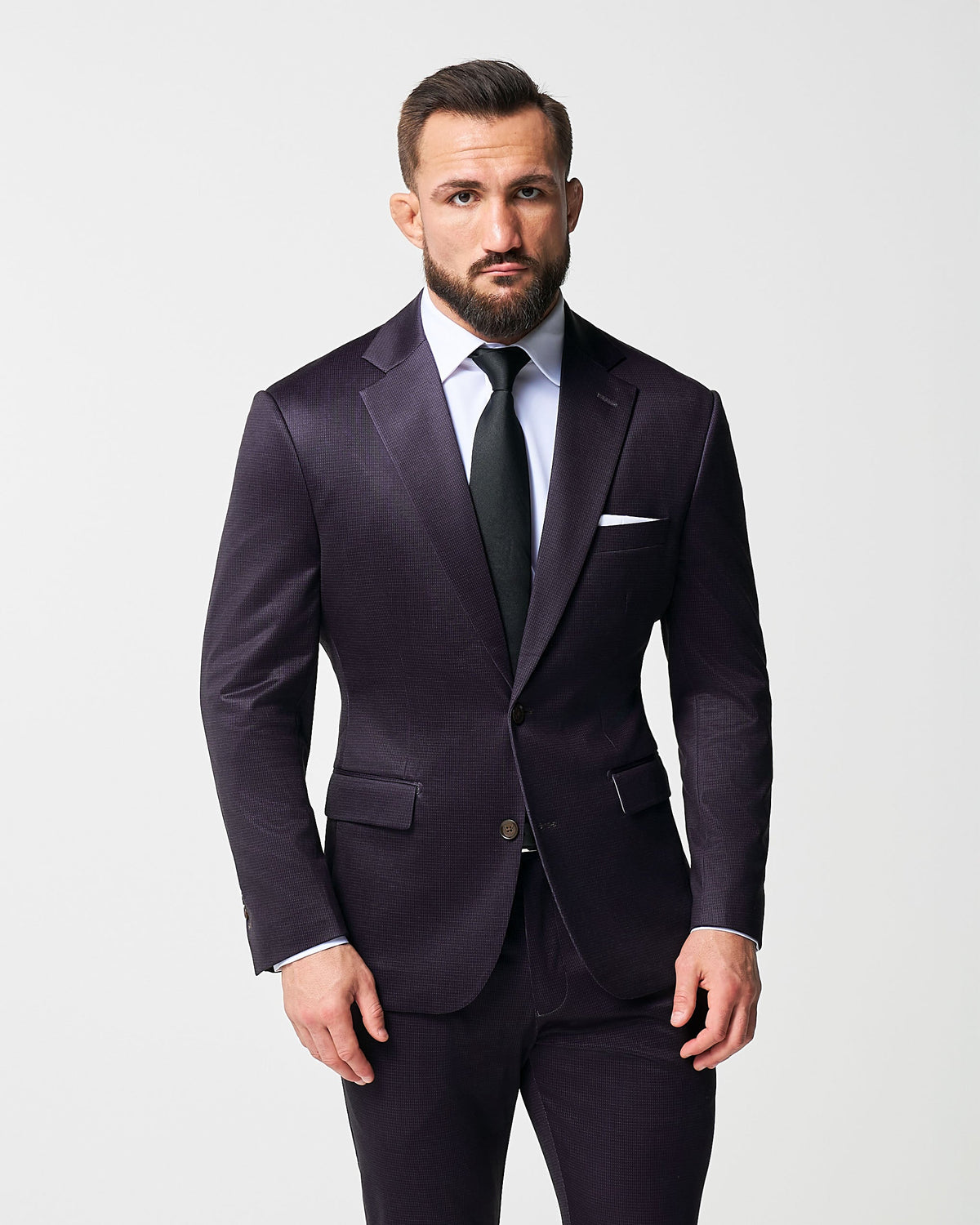 State & Liberty - Athletic Fit Stretch Blazer - Deep Burgundy Microcheck