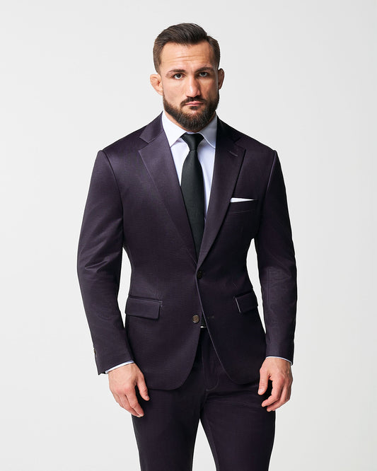 State & Liberty - Athletic Fit Stretch Blazer - Deep Burgundy Microcheck