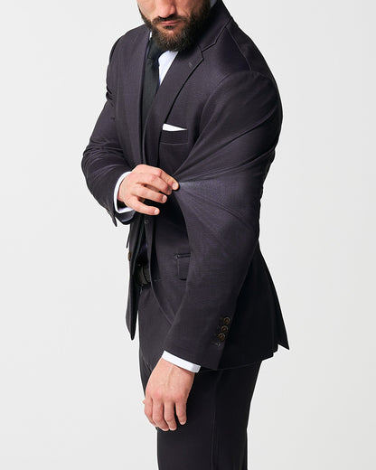 State & Liberty - Athletic Fit Stretch Blazer - Deep Burgundy Microcheck
