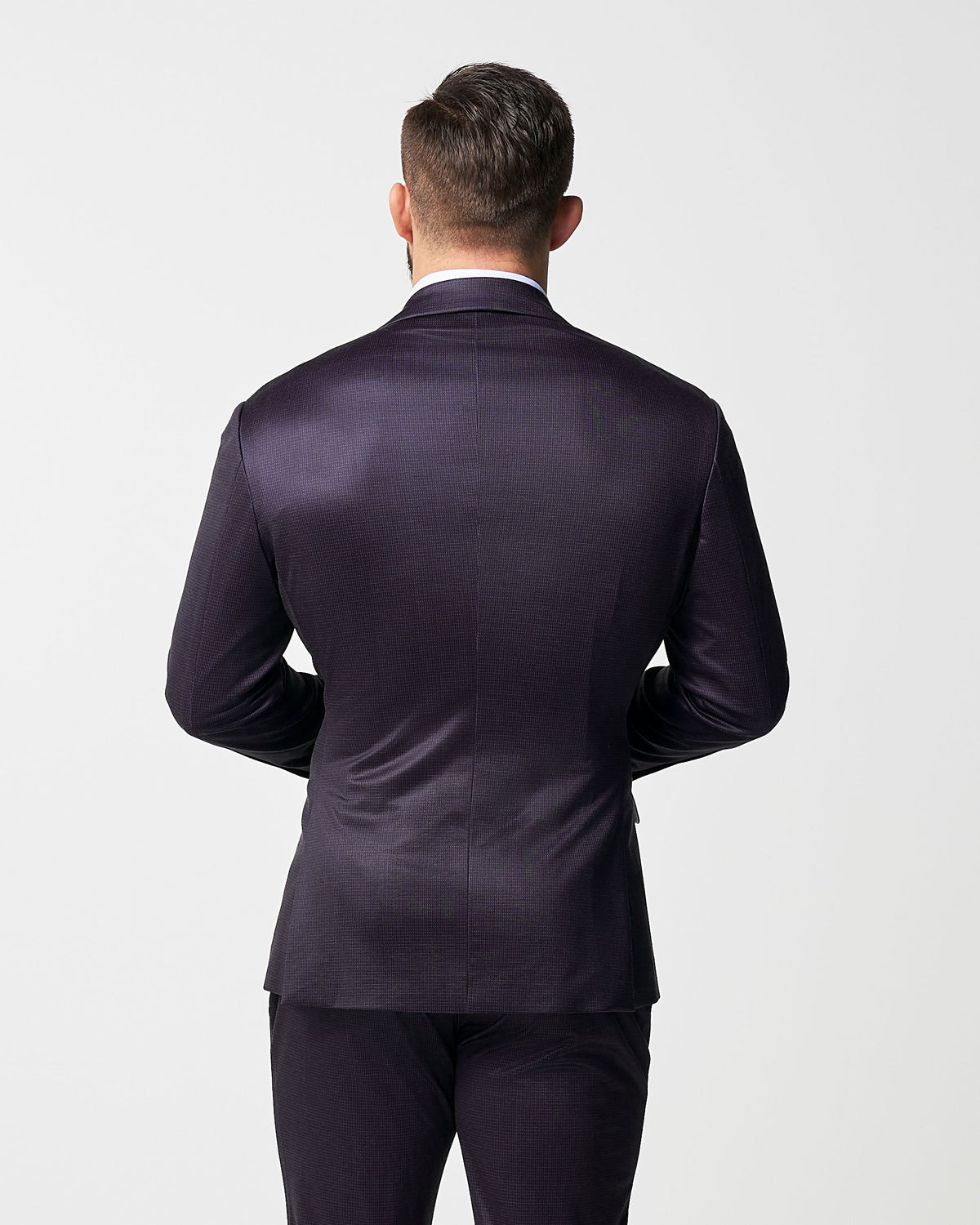 State & Liberty - Athletic Fit Stretch Blazer - Deep Burgundy Microcheck