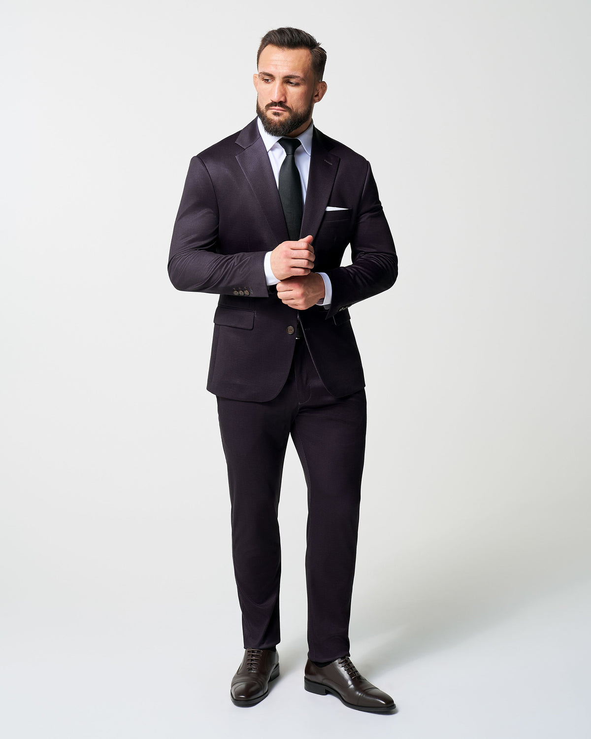 State & Liberty - Athletic Fit Stretch Blazer - Deep Burgundy Microcheck