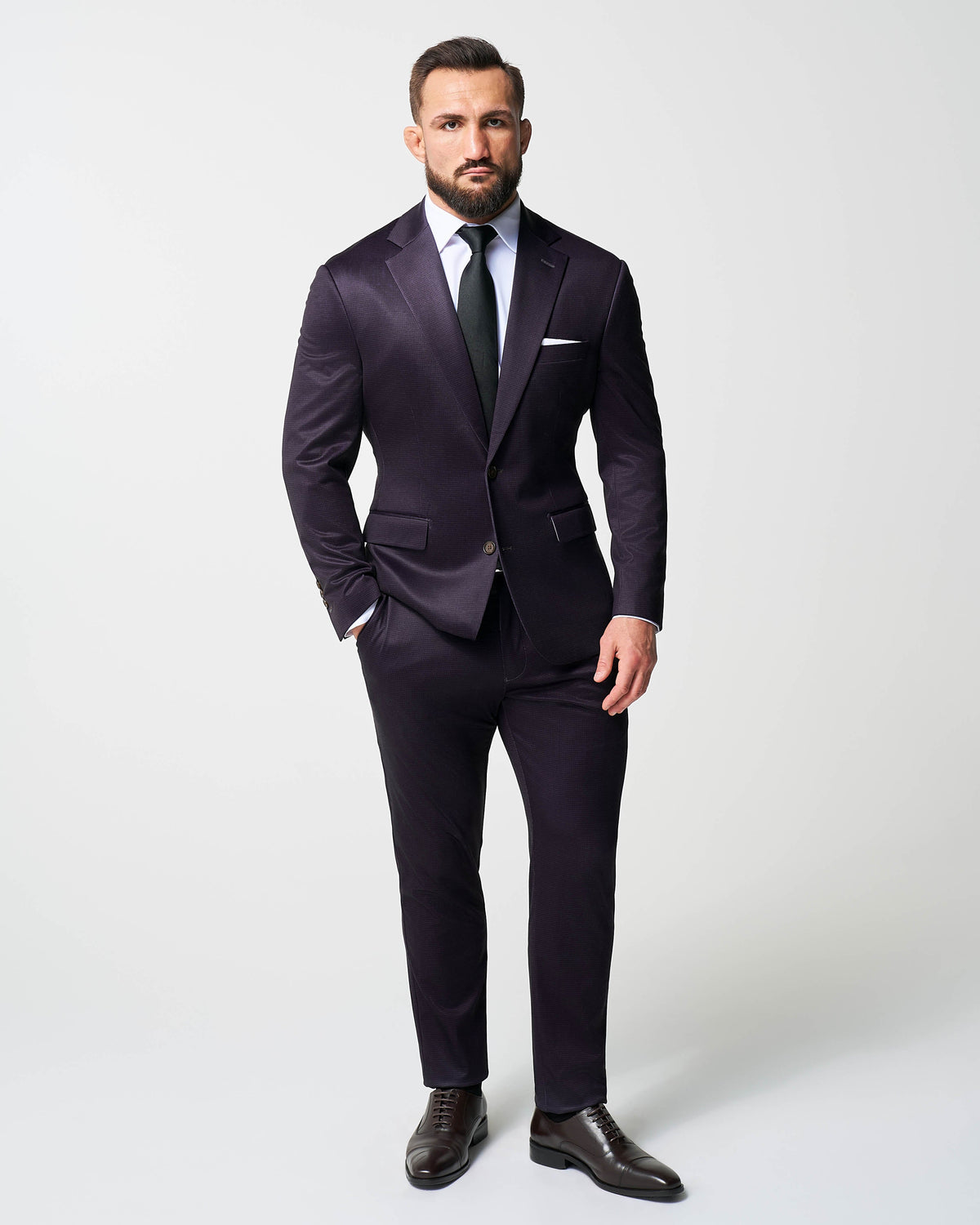 State & Liberty - Athletic Fit Stretch Blazer - Deep Burgundy Microcheck