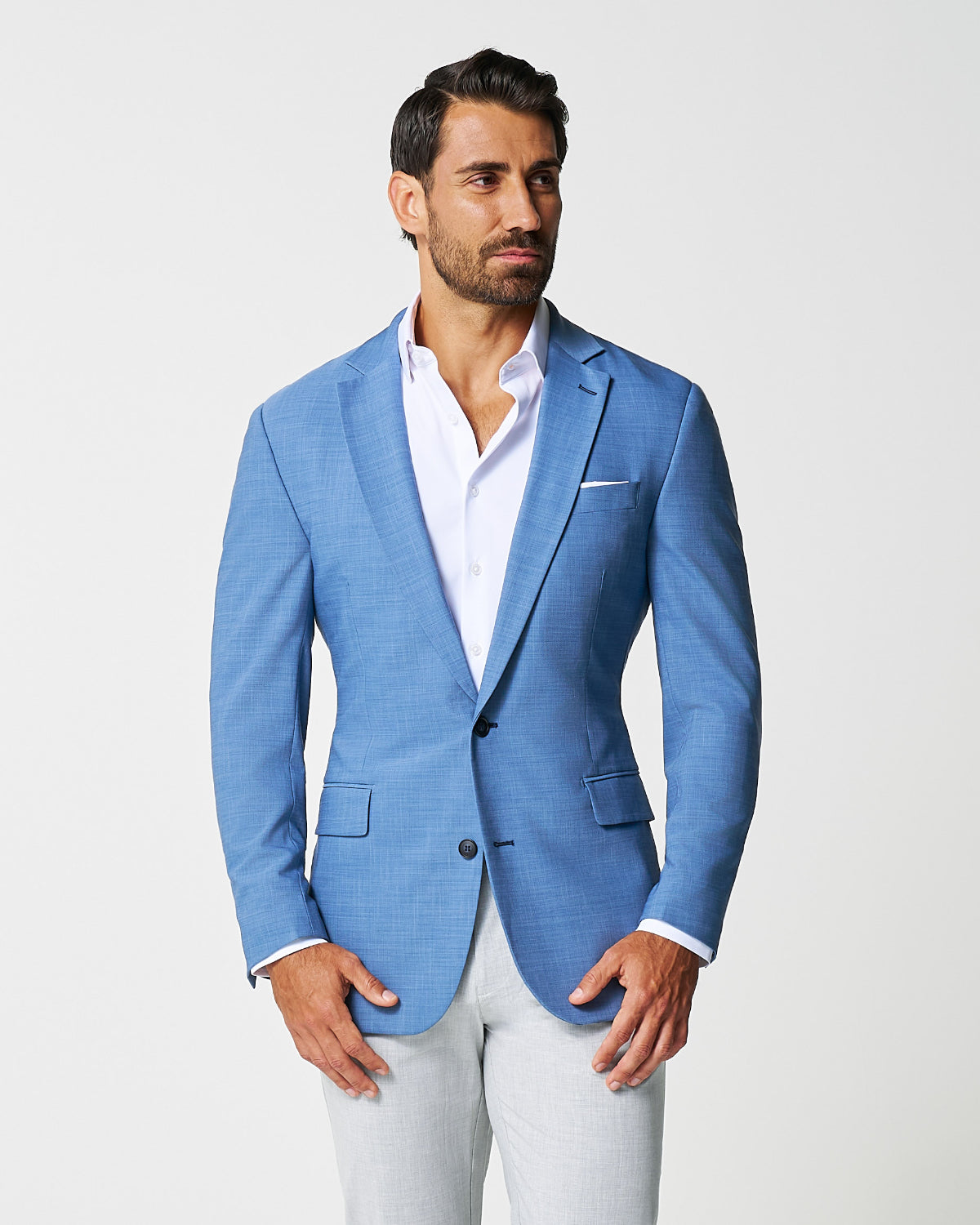 State & Liberty - Athletic Fit Stretch Blazer - Heathered Light Blue
