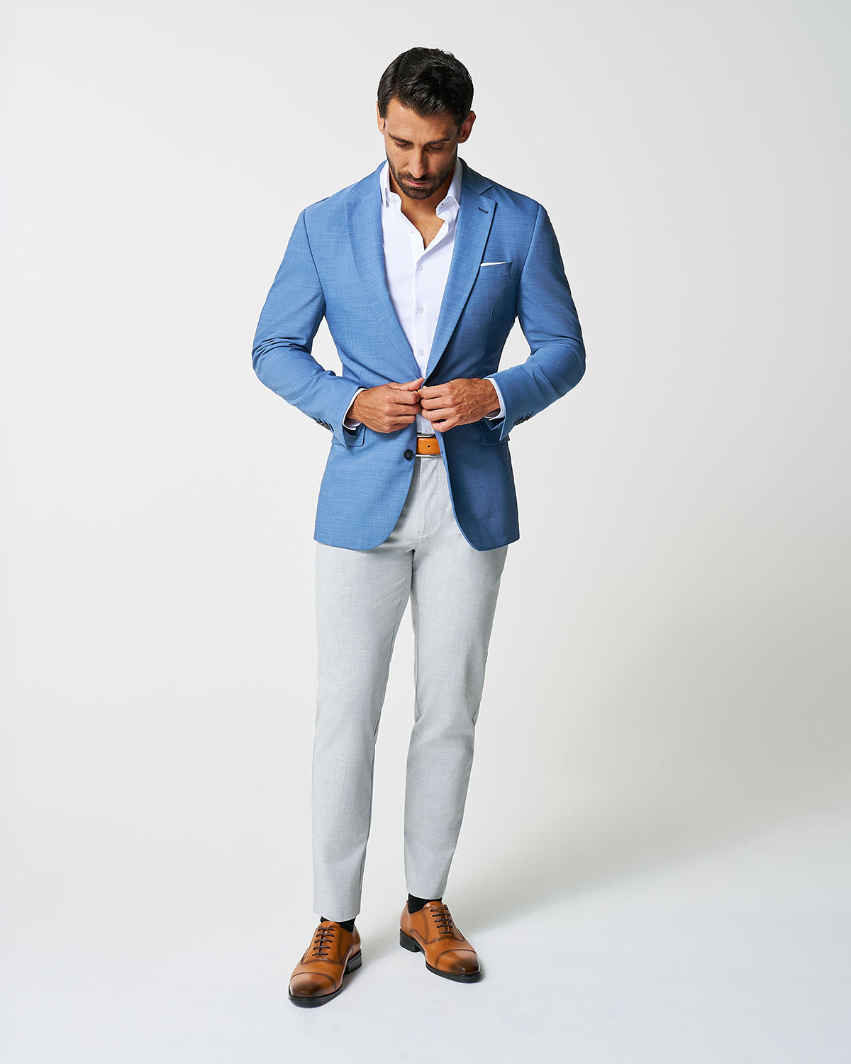 State & Liberty - Athletic Fit Stretch Blazer - Heathered Light Blue