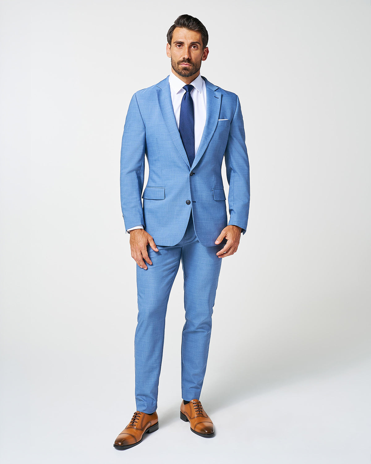 State & Liberty - Athletic Fit Stretch Blazer - Heathered Light Blue